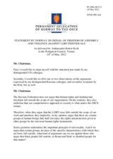 Statement by the Delegation of Norway on the on the freedom of assembly and violence against lesbian, gay, bisexual and transgender individuals in a number of OSCE participating States