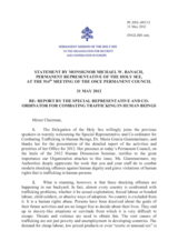 Statement by the Delegation of the Holy See in response to the report by the Special Representative and Co-ordinator for Combating Trafficking in Human Beings, Dr. Maria Grazia Giammarinaro