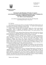 Statement by the Delegation of Ukraine in response to the report by the Special Representative and Co-ordinator for Combating Trafficking in Human Beings, Dr. Maria Grazia Giammarinaro