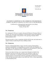 Statement by the Delegation of Norway in response to the address by the Minister for Foreign Affairs of Ukraine, H.E. Kostyantyn Gryshchenko