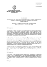 Statement by the Delegation of Moldova in response to the report by the OSCE Representative on Freedom of the Media, Ms. Dunja Mijatovic