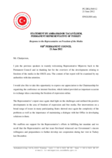 Statement by the Delegation of Turkey in response to the report by the OSCE Representative on Freedom of the Media, Ms. Dunja Mijatovic