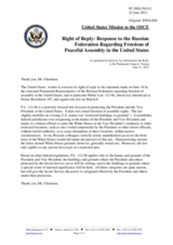 Statement by the Delegation of the United States in response to a statement made by the Russian Federation at the 916th meeting of the Permanent Council on freedom of assembly in the United States of America