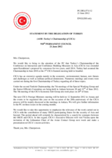Statement by the Delegation of Turkey on the Turkey’s Chairmanship of the Conference on Interaction and Confidence-Building Measures in Asia (CICA)