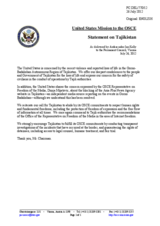 Statement by the Delegation of the United States on recent developments in Tajikistan