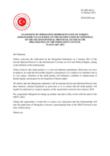 Statement by the Delegation of Turkey on the ratification by the Mongolian Parliament of the Second Optional Protocol to the International Covenant on Civil and Political Rights, aiming at the abolition of the death penalty