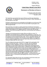 Statement by the Delegation of the United States on the elections to the Assembly in Kosovo on 12 December 2010