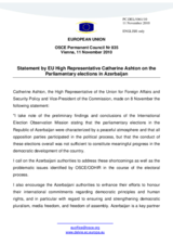 Statement by the Belgian Presidency of the Council of the European Union on the parliamentary elections in Azerbaijan, held on 7 November 2010