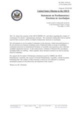 Statement by the Delegation of the United States on the parliamentary elections in Azerbaijan, held on 7 November 2010