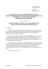 Statement by the Delegation of Belgium on the follow-up to the final report of the OSCE/ODIHR election observation  mission on the parliamentary elections in Belgium, held in June 2007