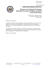 Statement by the Delegation of the United States in response to a statement made by the Russian Federation on the freedom of religion in the United States of America