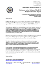 Statement by the Delegation of the United States on the release of the 2010 Report on International Religious Freedom