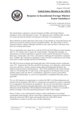 Statement by the Delegation of the United States in response to the address by the Chairperson-in-Office, Secretary of State of Kazakhstan, Minister for Foreign Affairs of Kazakhstan, H.E. Kanat Saudabayev
