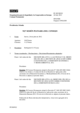 Diario de la 922ª Sesión plenaria del Consejo Permanente