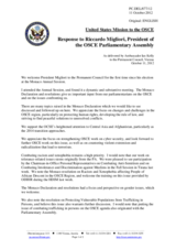 Statement by the Delegation of the United States in response to the address by the President of the OSCE Parliamentary Assembly, H.E. Riccardo Migliori