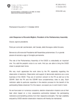 Statement by the Delegation of Switzerland, also on behalf of Canada, Liechtenstein and Norway, in response to the address by the President of the OSCE Parliamentary Assembly, H.E. Riccardo Migliori