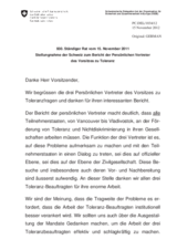 Stellungnahme der Schweiz zum Bericht der Persönlichen Vertreter des Vorsitzes zu Toleranz