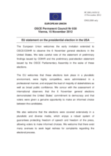 Statement by the Cypriot Presidency of the Council of the EU on the general elections in the United States of America, held on 6 November 2012