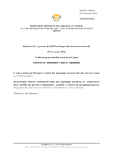 Statement by the Delegation of Cyprus on the presidential elections in Cyprus, to be held on 17 February 2013