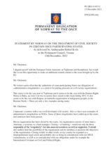 Statement by the Delegation of Norway on the situation of opposition and civil society groups in Tajikistan and Kazakhstan