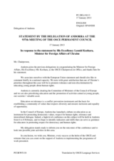 Statement by the Delegation of Andorra in response to the address by the Chairperson-in-Office of the OSCE, Minister for Foreign Affairs of Ukraine, H.E. Leonid Kozhara