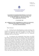 Statement by the Delegation of the Holy See in response to the address by the Chairperson-in-Office of the OSCE, Minister for Foreign Affairs of Ukraine, H.E. Leonid Kozhara
