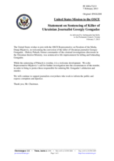 Statement by the Delegation of the United States on the conviction of the murderer of Ukrainian journalist Mr. G. Gongadze