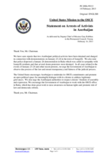 Statement by the Delegation of the United States on the human rights situation in Azerbaijan