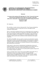 Statement by the Delegation of Armenia in response to the address by the Secretary General of the Organization of the Black Sea Economic Cooperation, H.E. Victor Tvircun