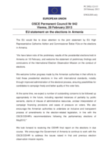 Statement by the Irish Presidency of the Council of the EU on the presidential elections in Armenia, held on 18 February 2013