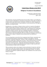 Statement by the Delegation of the United States on the freedom of religion in Kazakhstan
