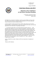 Statement by the Delegation of the United States in response to statement by delegations on the bombing at the Boston Marathon