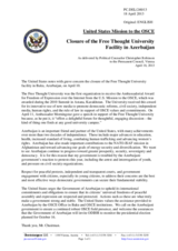 Statement by the Delegation of the United States on the closure of the Free Thought University in Azerbaijan