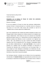 Information sur la r réunion du Groupe de contact du Groupe de contact des partenaires méditerranéens du 19 avril 2013