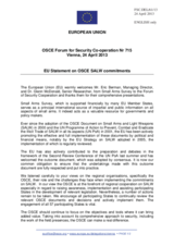 Statement by the Irish Presidency of the Council of the EU Presentations in response to the presentations on the OSCE small arms commitments in the broader multilateral framework