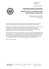 Statement by the Delegation of the United States on the abolition of the death penalty in Maryland, United States of America