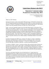 Statement by the Delegation of the United States on the World Press Freedom Day, celebrated on 3 May 2013