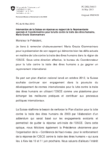 Intervention de la Suiss se en réponse au rapport de la Représentante spéciale et Coordonnatrice pour la lutte contre la traite des êtres humains, Maria Grazia Giammarinaro