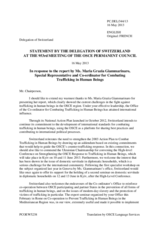 Statement by the Delegation of Switzerland in response to the report by the Special Representative and Co-ordinator for Combating Trafficking in Human Beings, Dr. Maria Grazia Giammarinaro