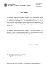 Response by the Delegation of Andorra to the Questionnaire on the Code of Conduct on Politico-Military Aspects of Security