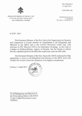Response by the Delegation of the Holy See to the Questionnaire on the Code of Conduct on Politico-Military Aspects of Security