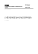 Response by the Delegation of the former Yugoslav Republic of Macedonia to the Questionnaire on the Code of Conduct on Politico-Military Aspects of Security