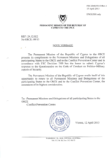 Response by the Delegation of Cyprus to the Questionnaire on the Code of Conduct on Politico-Military Aspects of Security