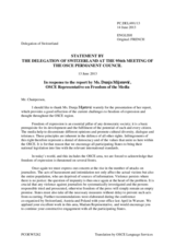 Statement by the Delegation of Switzerland in response to the report by the OSCE Representative on Freedom of the Media, Ms. Dunja Mijatović 13 June 2013