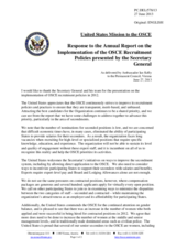 Statement by the Delegation of the United States in response to the 2012 Annual Report by the Secretary General on the implementation of OSCE recruitment policies