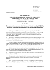 Statement by the Delegation of France in response to a statement by the Russian Federation made at the 959th meeting of the Permanent Council on demonstrations against same-sex marriage in the OSCE area
