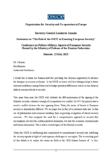 Statement by OSCE Secretary General Lamberto Zannier on the Role of the OSCE in Ensuring European Security