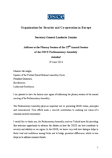 Address by OSCE Secretary General Lamberto Zannier to the Plenary Session of the 22nd Annual Session  of the OSCE Parliamentary Assembly