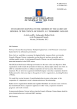 Statement by the Delegation of Norway in response to the address by the Secretary General of the Council of Europe, H.E. Thorbjørn Jagland