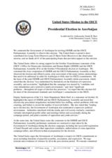 Statement by the Delegation of the United States on the presidential election in Azerbaijan, held on 9 October 2013